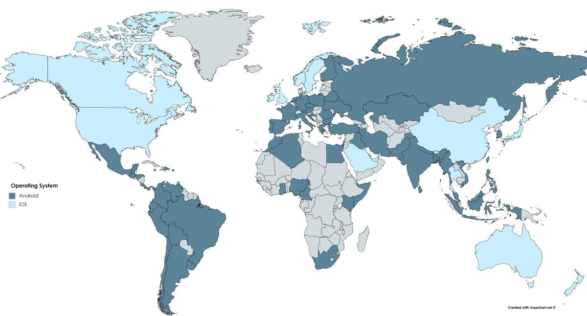 Мапа найпопулярніших ОС і виробників смартфонів світу