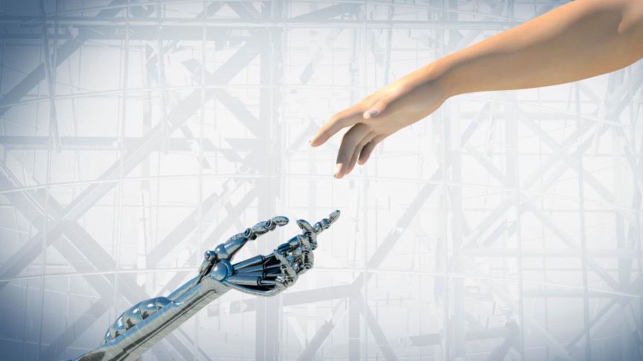 Штучний інтелект рука робота і рука людини