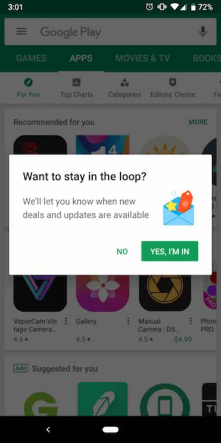 Google Play тестує функцію сповіщень