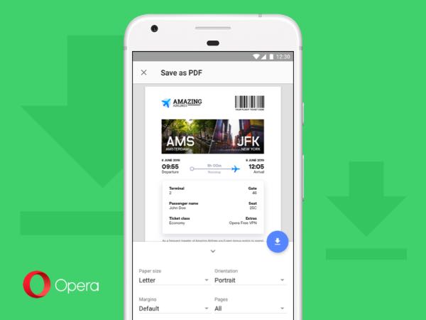 Opera для Android дозволяє друкувати сторінки у PDF