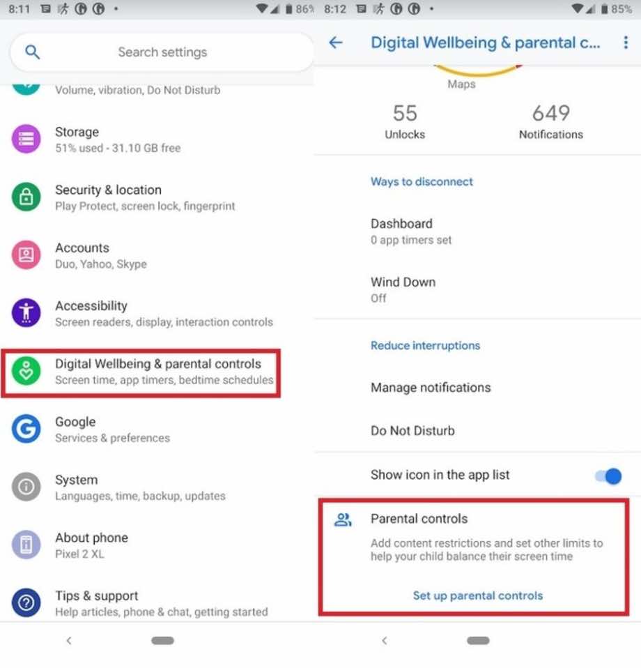 Digital Wellbeing & Parental controls