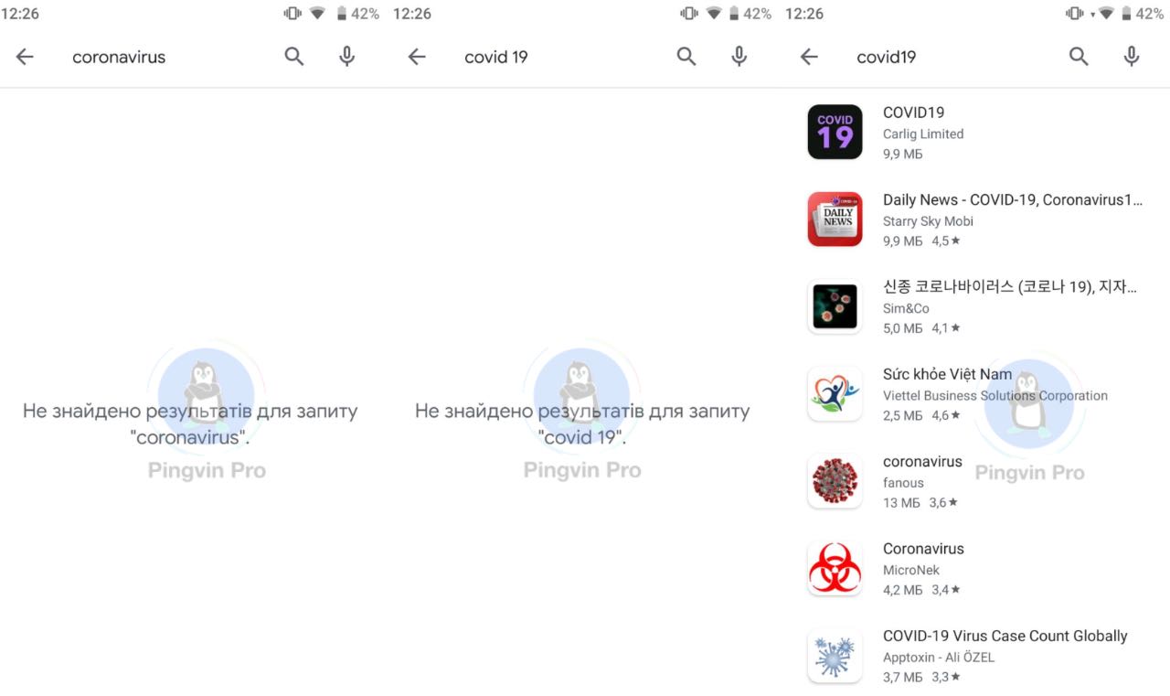 Google Play приховує додатки за запитом «коронавірус»