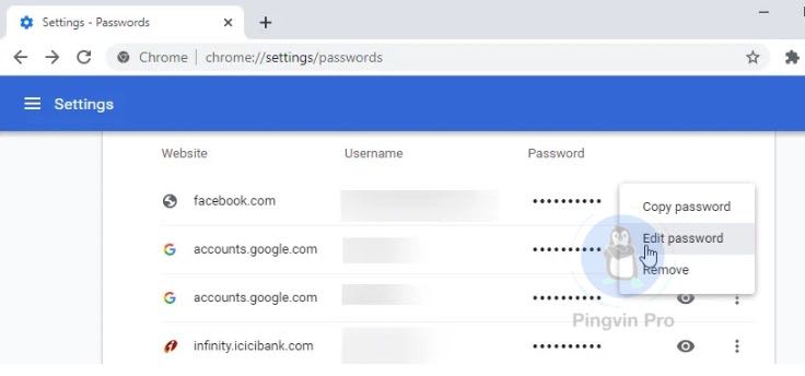 Редагування паролів в Google Chrome