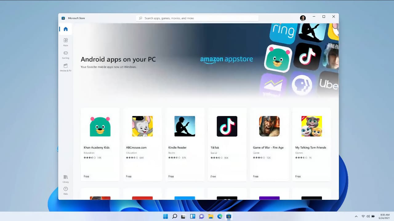 Windows 11 з підтримкою Android-застосунків Amazon Appstore