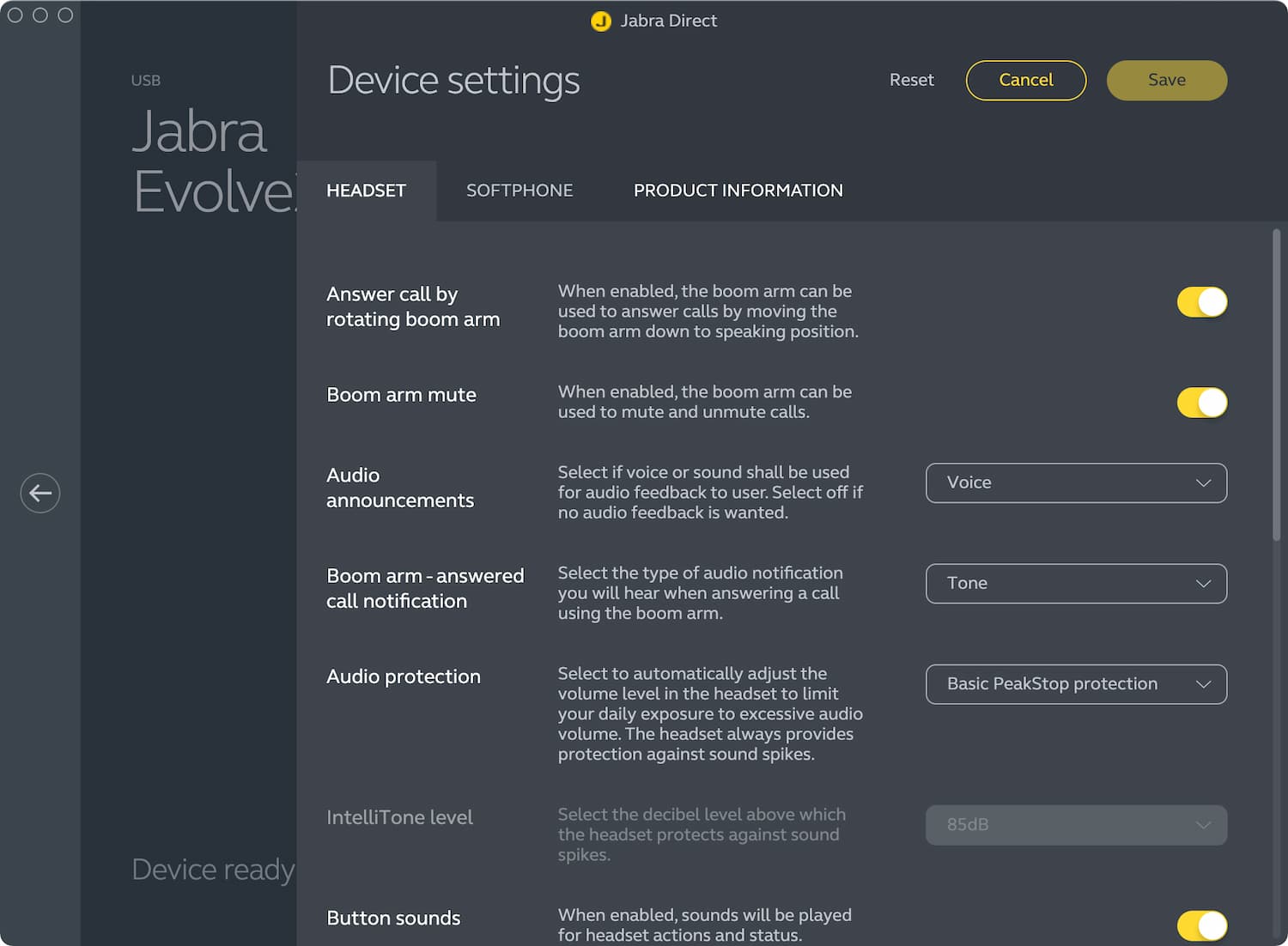 Jabra Direct (Device settings)