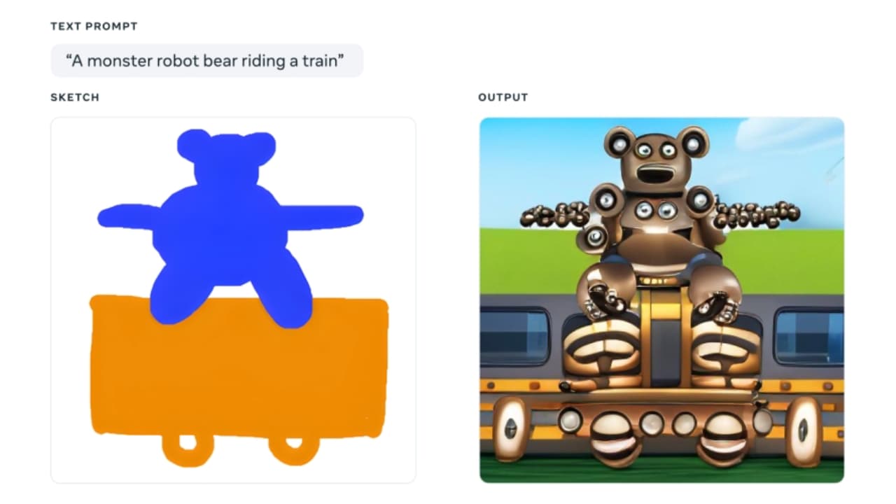 Meta Make-A-Scene (робот-монстр-ведмідь, що їде на поїзді - a monster robot bear riding a train)