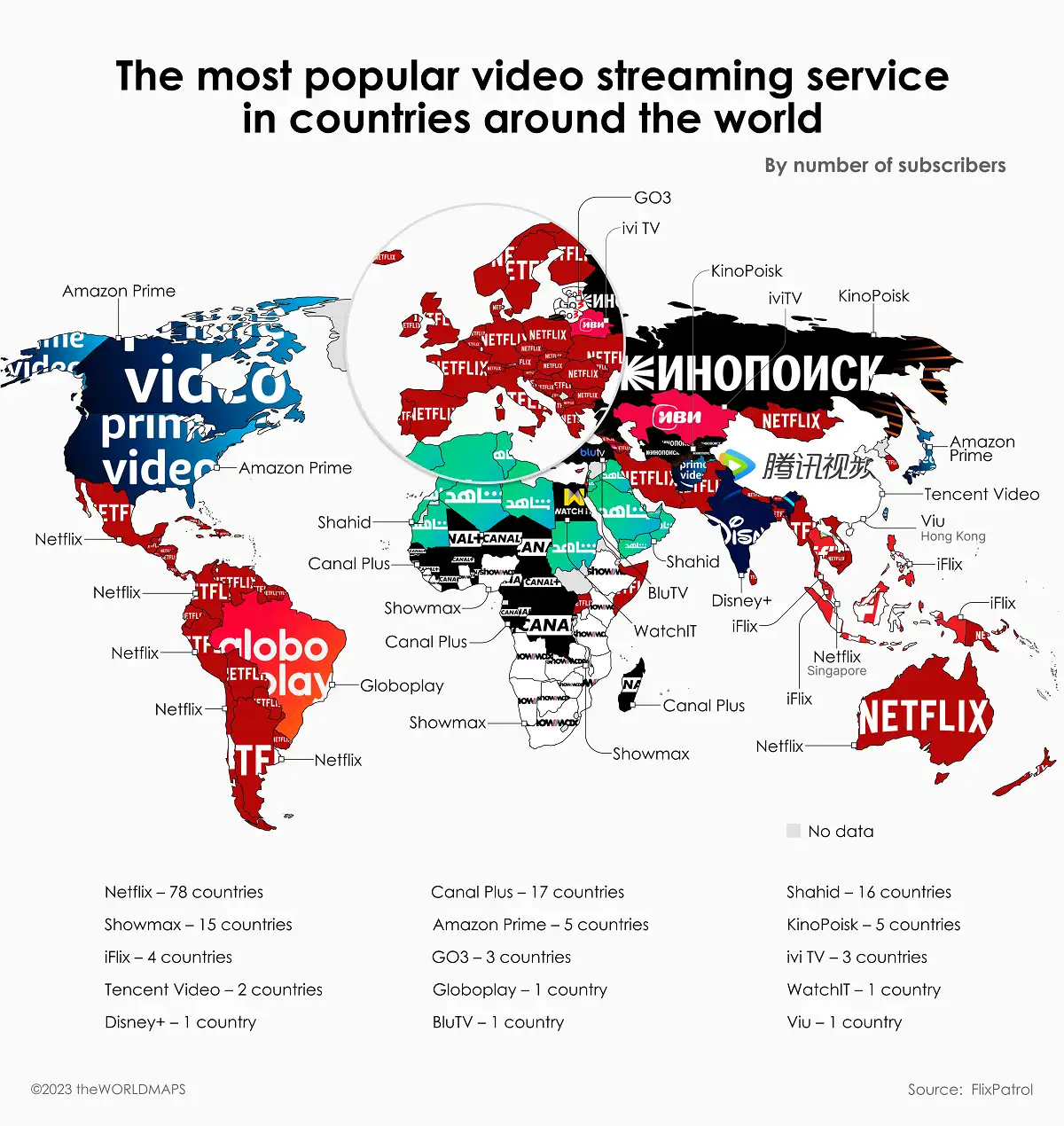 Найпопулярніші стрімінгові відеосервіси за країнами (2022.02.)