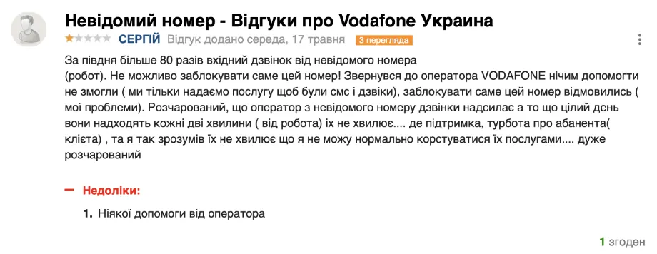 Мобільний оператор Vodafone не може блокувати невідомі номери