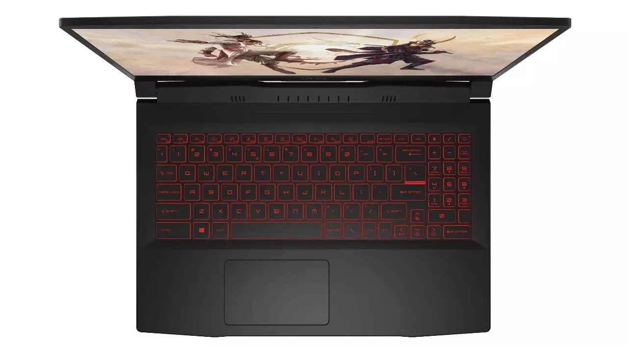 MSI Katana GF66 12UE (вид згори, клавіатура)