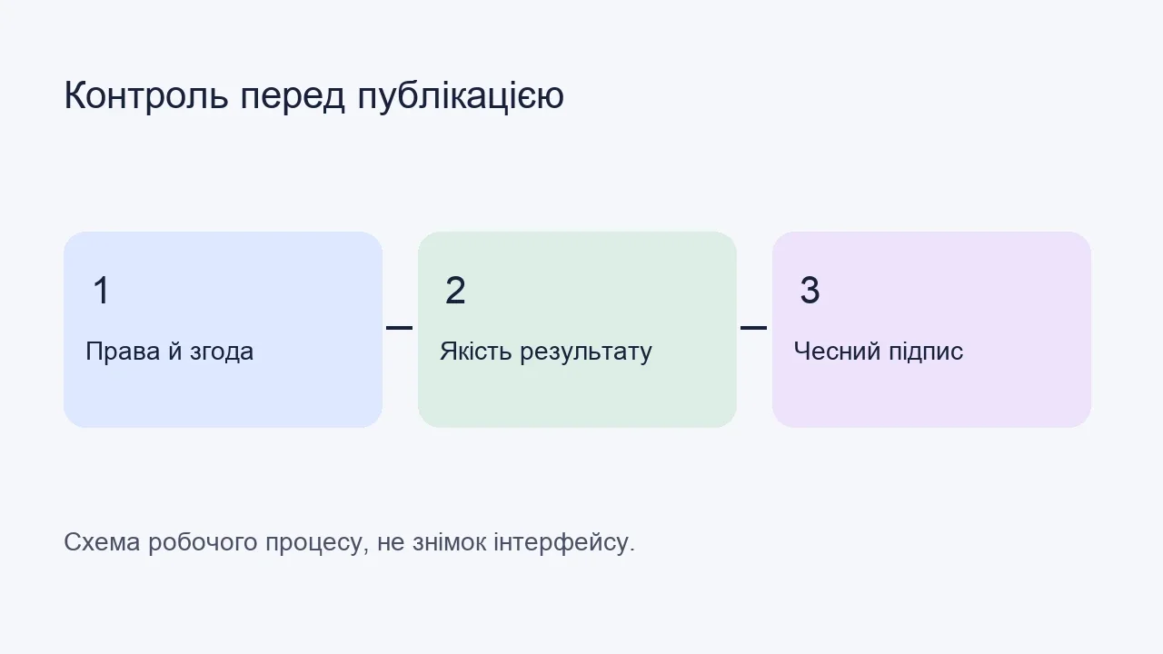 Схема: права й згода, якість результату, чесний підпис